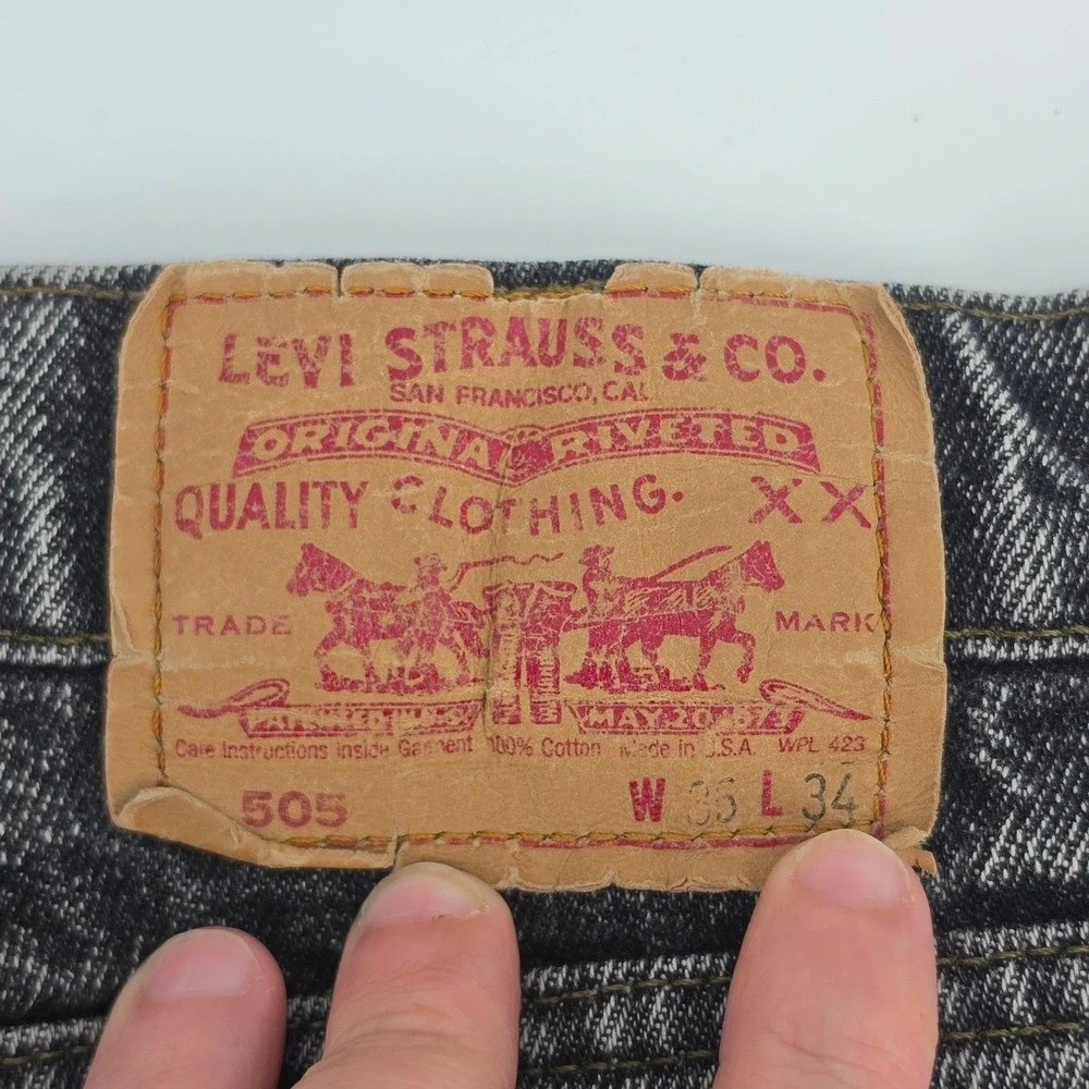 90s Vintage Levis 505 Black Acid Wash Jeans Mens 36x34 Made in USA April 1990